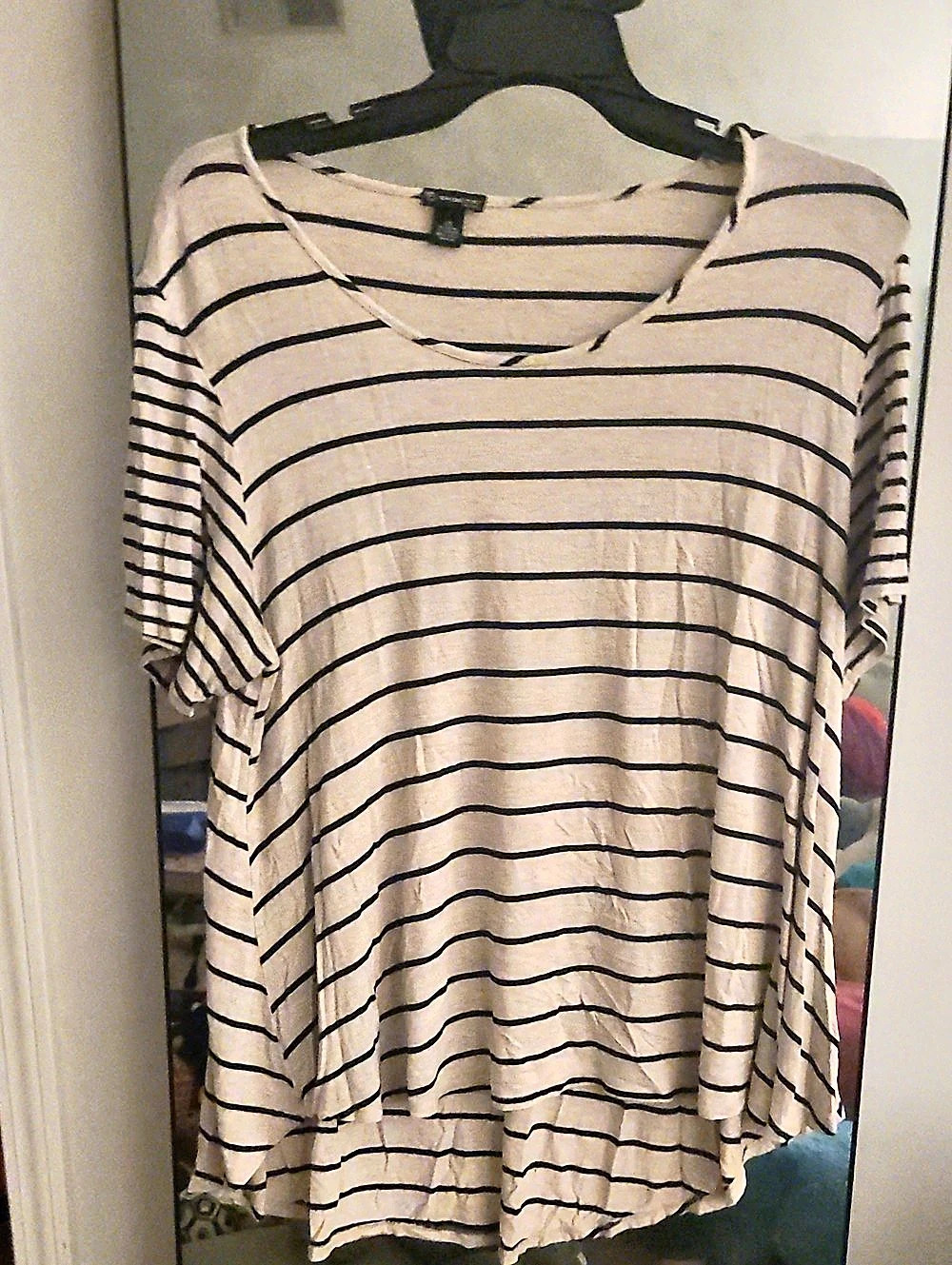 New Directions Striped Short Sleeve Top Beige & Black Size 2X